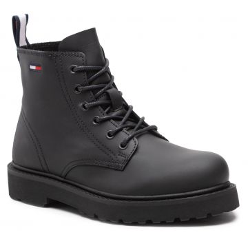 Trappers TOMMY JEANS - Short Lace Up Leather Boot EM0EM01040 Black BDS