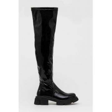 GOE cizme femei, culoarea negru, cu toc plat, izolare usoara