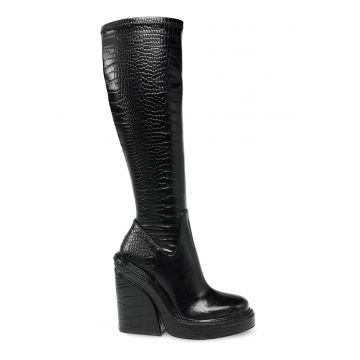 Cizme lungi de piele ecologica cu platforma si model piele de reptila Aligned