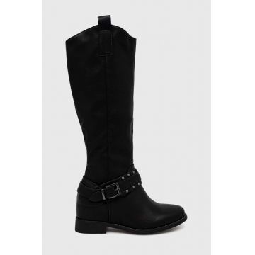 Answear Lab cizme femei, culoarea negru, cu toc plat