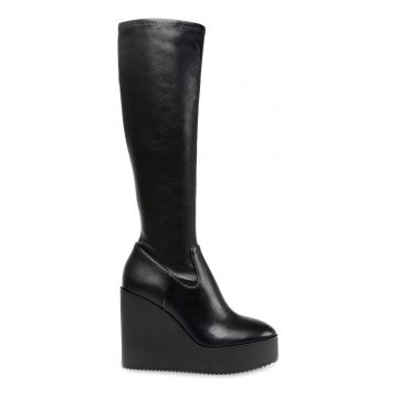 Cizme medii din piele ecologica cu talpa wedge Justly