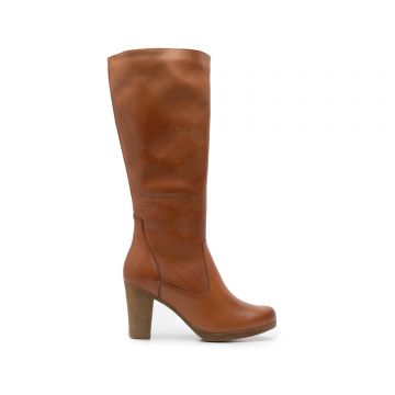 Cizme dama cu toc din piele naturala, Leofex - 480-1 Cognac box