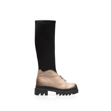 Cizme damă din piele naturală strech box, Leofex - 440 Taupe box strech