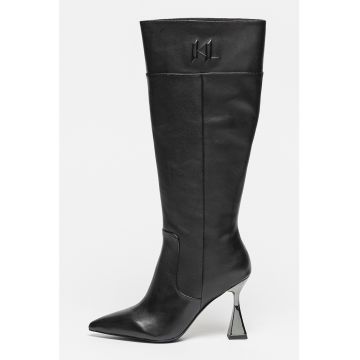Cizme mid-calf de piele cu varf ascutit