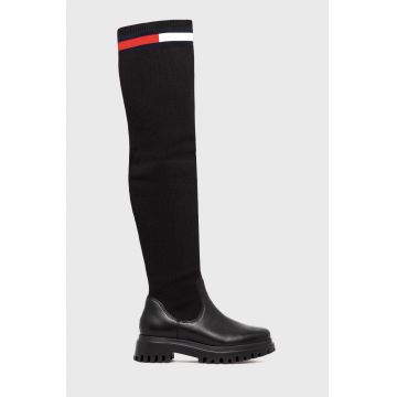 Tommy Jeans Cizme femei, culoarea negru, cu toc drept