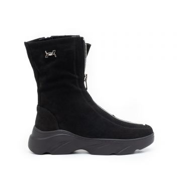 Cizme scurte dama din piele naturala, Leofex - 267-1 Negru velur