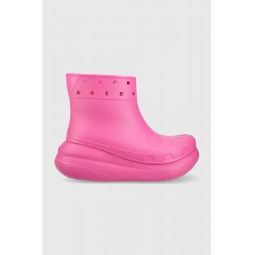 Crocs cizme Classic Crush Rain Boot femei, culoarea roz, 207946 207946.6UB-6UB