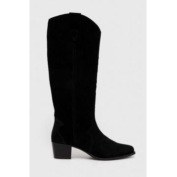 Charles Footwear cizme din piele intoarsa Viola femei, culoarea negru, cu toc drept, Viola.Western.B.H.B