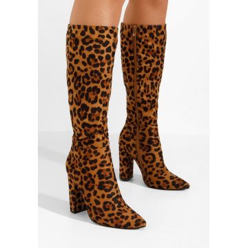 Cizme cu toc gros Alyndra leopard