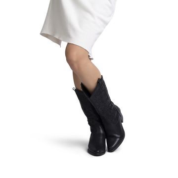Cizme dama lungi din piele ecologica cu toc patrat Negre Valeria Marimea 40