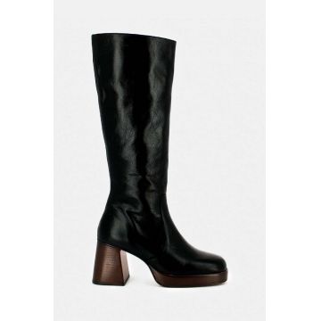 Jonak ghete de piele BETINA CUIR VIEILLI femei, culoarea negru, cu toc drept, 6001328 Jonak ghete de piele BETINA CUIR VIEILLI femei, culoarea negru, cu toc drept, 6001328