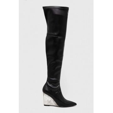 Karl Lagerfeld cizme ICE WEDGE femei, culoarea negru, toc pana, KL34680