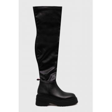 Tommy Jeans cizme TJW OVER THE KNEE BOOTS femei, culoarea negru, cu platforma, EN0EN02254