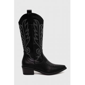 Answear Lab cizme femei, culoarea negru, cu toc plat