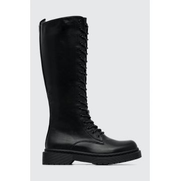 Answear Lab cizme femei, culoarea negru, cu toc plat, izolare usoara