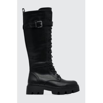 Answear Lab cizme femei, culoarea negru, cu toc plat, izolare usoara