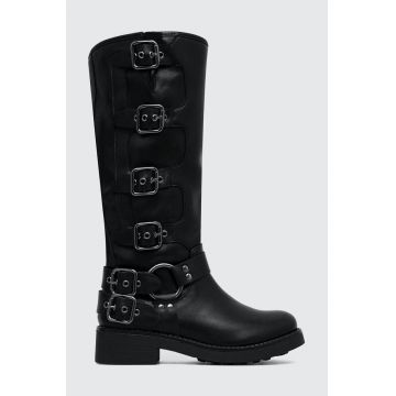 Answear Lab cizme femei, culoarea negru, cu toc plat, izolare usoara