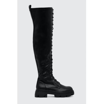 Answear Lab cizme femei, culoarea negru, cu toc plat, izolare usoara