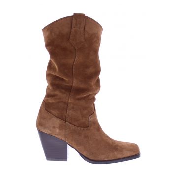 Cizme mid-calf de piele intoarsa cu toc cubanez