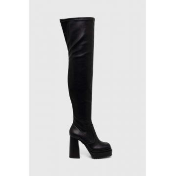 Buffalo cizme May W Overknee femei, culoarea negru, cu toc drept, 1223075