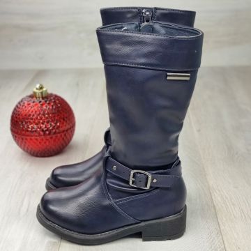 Cizme Fata Bleumarin Cu Fermoar Tiesa