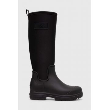 UGG cizme Droplet Tall femei, culoarea negru, cu toc plat, izolare usoara, 1151350