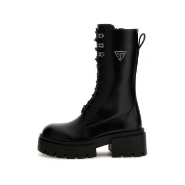 Cizme mid-calf biker de piele ecologica