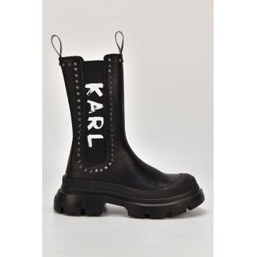 Cizme mid-calf cu insertii de piele si tinte