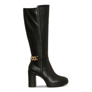 Cizme mid-calf cu segmente de piele