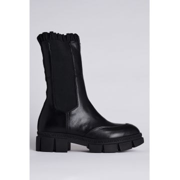 Cizme mid-calf de piele cu insertii de material textil