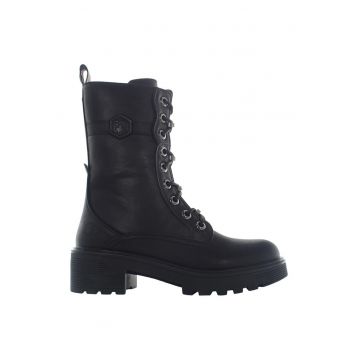 Cizme mid-calf de piele ecologica cu sireturi