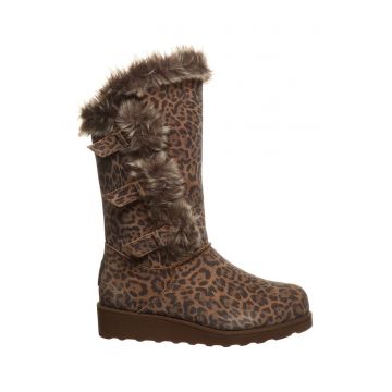 Cizme mid-calf din piele intoarsa cu finisaj rezistent la apa si insertii din blana sintetica Genevieve