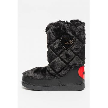 Cizme mid-calf fara inchidere cu insertii de blana sintetica