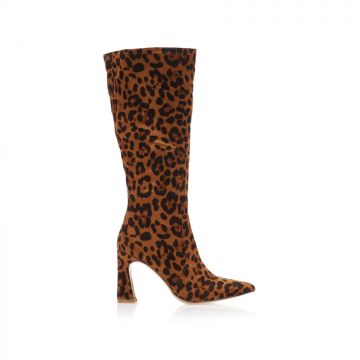 Cizme Animal Print piele întoarsă cu fermoar vârf ascuțit