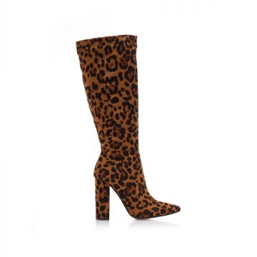 Cizme Animal Print piele întoarsă cu vârf ascuțit