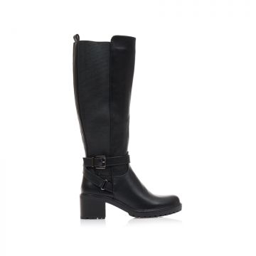 Cizme Negre imitație de piele cu bandă elastică și barete decorative