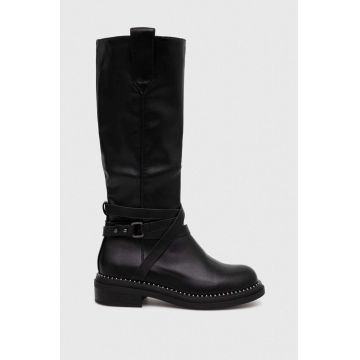 Answear Lab cizme femei, culoarea negru, cu toc plat