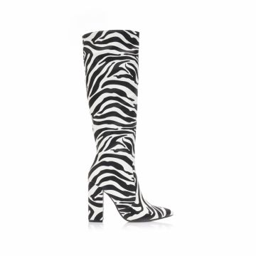 Cizme Alb Negru imitație de piele Animal Print vârf ascuțit