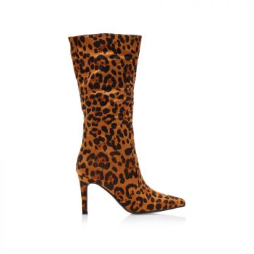 Cizme Animal Print piele întoarsă cu vârf ascuțit