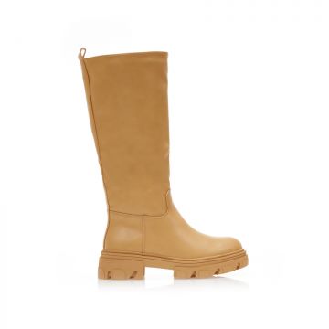 Cizme Camel imitație de piele cu fermoar