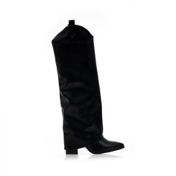 Cizme Negre imitație de piele cu design cu căpută pliabilă