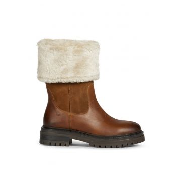 Cizme mid-calf de piele si piele intoarsa cu garnitura de blana sintetica