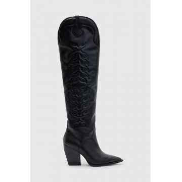 AllSaints cizme de piele ROXANNE femei, culoarea negru, cu toc drept WF735Z
