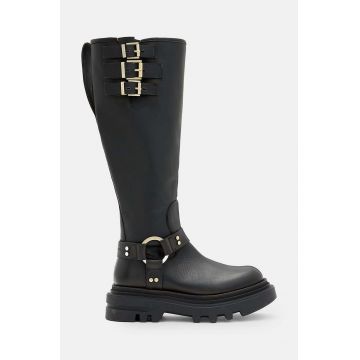 AllSaints ghete de piele Jade Biker Boot femei, culoarea negru, cu platforma, W055FB AllSaints ghete de piele Jade Biker Boot femei, culoarea negru, cu platforma, W055FB