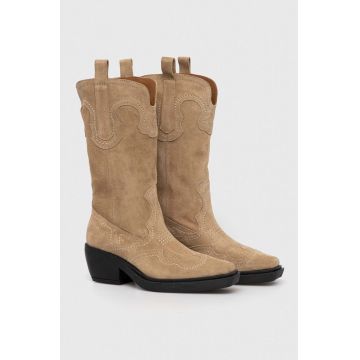 Copenhagen cizme de cowboy din piele intoarsa femei, culoarea bej, cu toc drept, CPH233