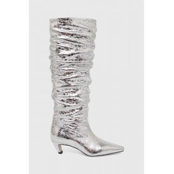 MSGM ghete de piele femei, culoarea argintiu, cu toc cui, 3741MDS710 905 MSGM ghete de piele femei, culoarea argintiu, cu toc cui, 3741MDS710 905