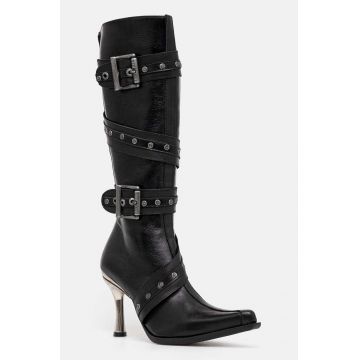 New Rock ghete de piele ITALI NEGRO + MALICIA TACON CARIBE ACERO femei, culoarea negru, cu toc cui, M-9029-C10 New Rock ghete de piele ITALI NEGRO + MALICIA TACON CARIBE ACERO femei, culoarea negru, cu toc cui, M-9029-C10
