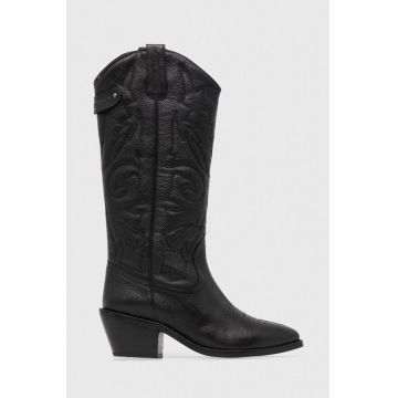 Pepe Jeans cizme de piele APRIL BASS femei, culoarea negru, cu toc drept, APRIL BASS