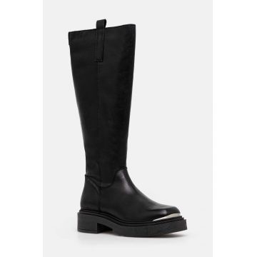 Steve Madden ghete de piele Constance femei, culoarea negru, cu toc plat, SM11003238 Steve Madden ghete de piele Constance femei, culoarea negru, cu toc plat, SM11003238