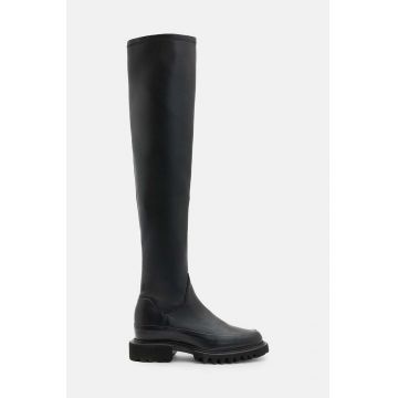 AllSaints ghete de piele Leona Boot femei, culoarea negru, cu toc plat, W097FB AllSaints ghete de piele Leona Boot femei, culoarea negru, cu toc plat, W097FB